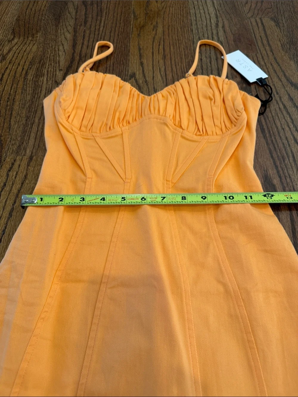 Astr Orange Ruched Bust Mini Dress.  Soft denim XS New